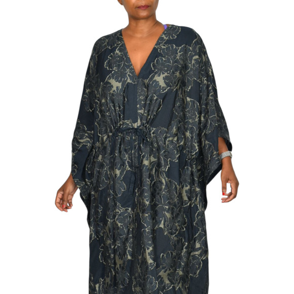 Billy Reid Jacquard Kaftan Dress Blue Long Oversized Caftan Fringe Medium Large - Picture 12 of 16